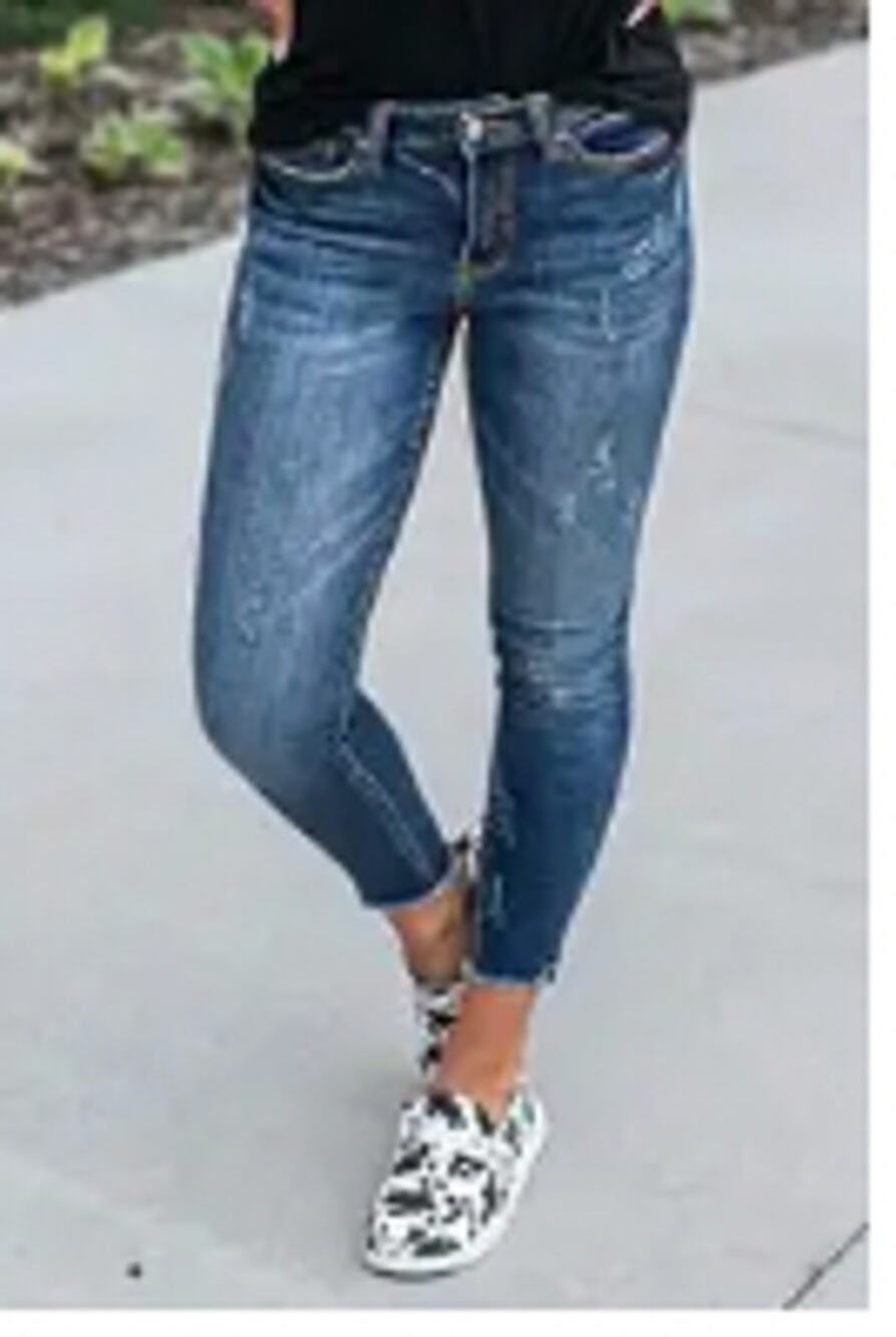 NWT Flemingals Wash Ripped Raw Hem Mid Rise Crop Skinny Jeans Sz 4XL